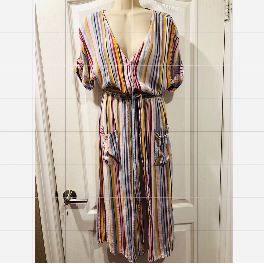 Zara multicolor linen dress with pockets